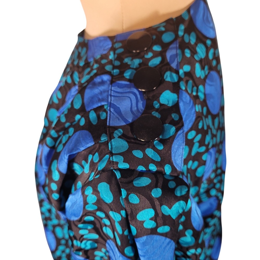 Vintage 80s Silk Abstract Art Skirt Set Blue Jacquard‎ M 10 Tracksuit Maximalist - Picture 5 of 8